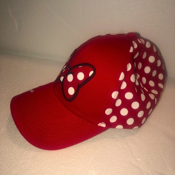 DISNEY Minnie Mouse Red & White Polka Dot Baseball Cap Velcro Strap Ladies OS - Picture 2 of 7